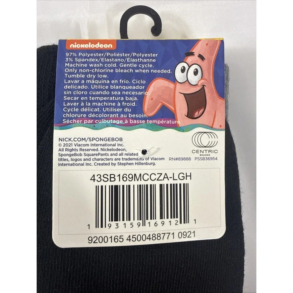 SPONGEBOB SQUARE PANTS Cartoon‎ Nickelodeon Crew Socks 2 Pair Size 6-12